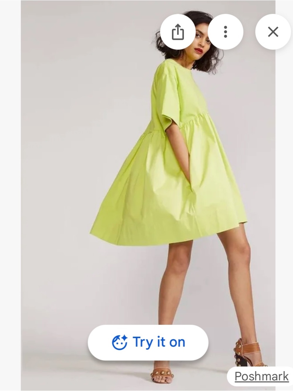 Cynthia Rowley Neon Lime Short Sleeve Babydoll Dress